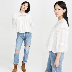 Laura Ruffle Embroidered Blouse Ivory